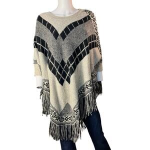BCBG Maxazria Black Tan Sweater Poncho Oversized Size Large NWOT